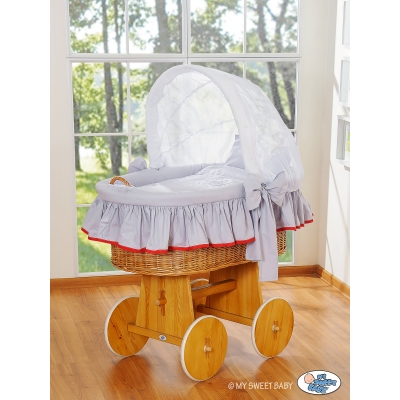 Bollerwagen mit Haube - Glamour grau-rot