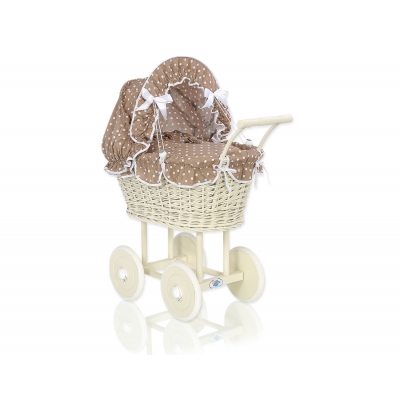 Creme Weide Puppenwagen Bettwäsche Braun Punktmuster nr 101699-584