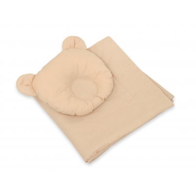 Decke mit Kissen Bär für Moseskorb 2tlg - beige