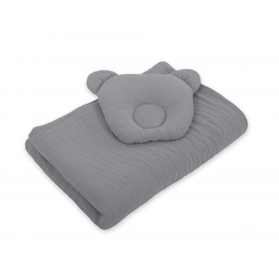 Decke mit Kissen Teddybär MUSSELIN- set 2tlg - Anthrazit