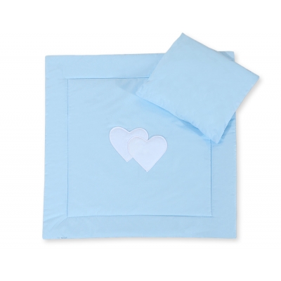 Decke und  Kissen Kinderwagen Set 2tlg - Hängende Herzen blau