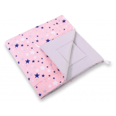 Doppelseitige Teepee Spielmatte -  rosa-blaue Sternen/grau