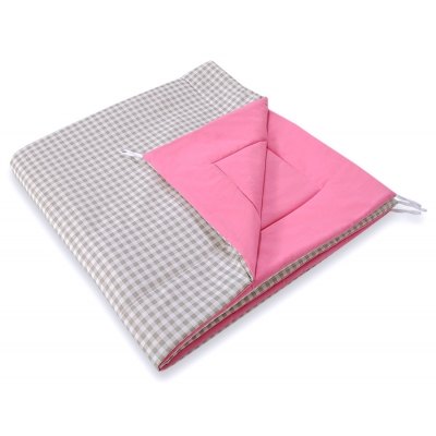 Doppelseitige Teepee Spielmatte - Grau kariert-rosa