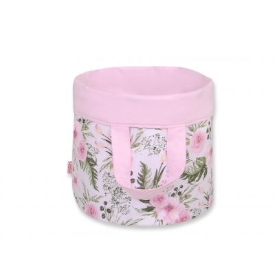 Doppelseitiger Spielzeugkorb L - rosa Blüten/rosa