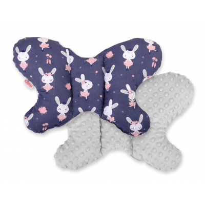 Doppelseitiges Anti - Schock -Kissen  "Butterfly" - Hasen dunkelblau/grau