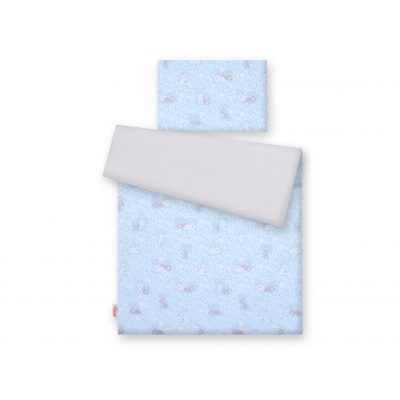 Doppelseitiges Bettwäsche Set 2-tlg - blaue Hasen/grau