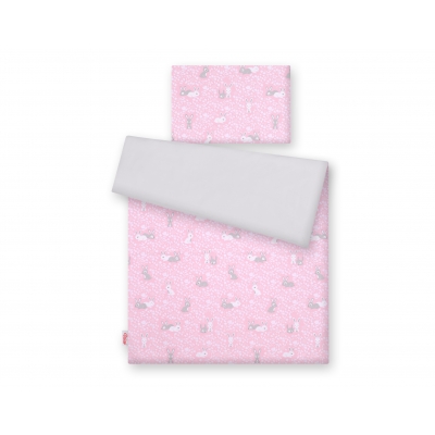 Doppelseitiges Bettwäsche Set 2-tlg - rosa Hasen/grau