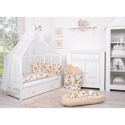 Doppelseitiges Bettwäsche Set 5-tlg mit Moskitonetz - Faultiere beige/beige