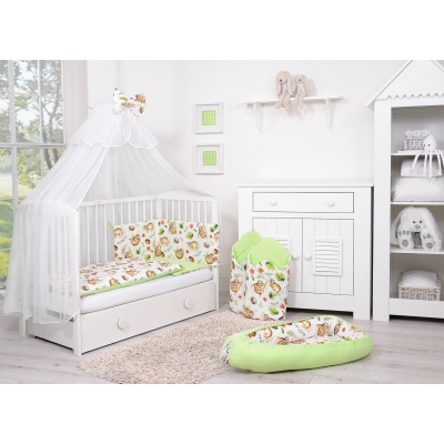 Doppelseitiges Bettwäsche Set 5-tlg mit Moskitonetz - Faultiere beige/grün