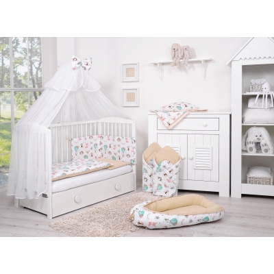 Doppelseitiges Bettwäsche Set 5-tlg mit Moskitonetz - Füchse beige/beige