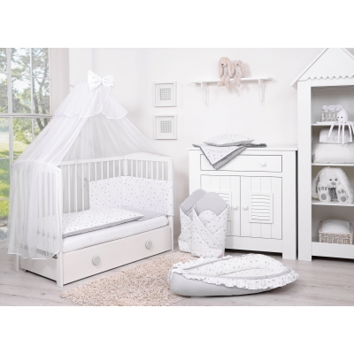 Doppelseitiges Bettwäsche Set 5-tlg mit Moskitonetz - Mini Sternchen grau/grau