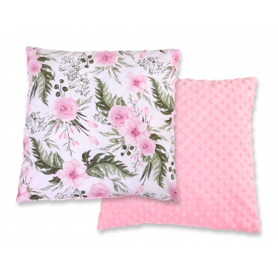 Doppelseitiges Kissen minky - rosa Blüten