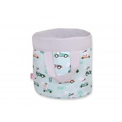 Double-sided toy basket L - minze Hasen/grau