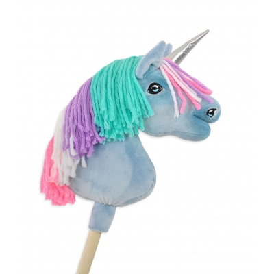 Einhorn Steckenpferd mit bunter Mähne - blau A4 minze
