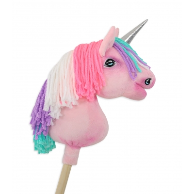 Einhorn Steckenpferd mit bunter Mähne - rosa A4 rosa
