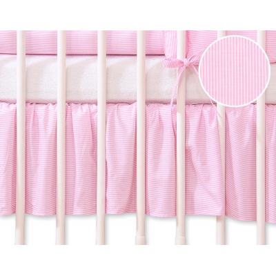 Fest gefaltete Rüsche für Babybett 140x70 cm - Hängende Herzen rosa gestreift