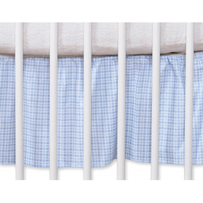 Fest gefaltete Rüsche für Babybett 140x70cm - Hängende Herzen blau kariert