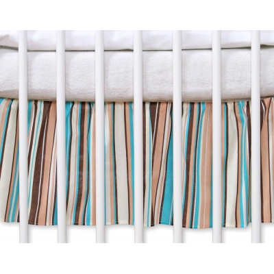 Fest gefaltete Rüsche für Babybett 140x70cm - Hängende Herzen braun gestreift