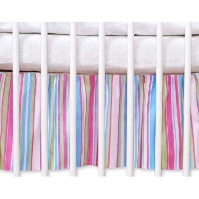 Fest gefaltete Rüsche für Babybett 140x70cm - Hängende Herzen lila gestreift