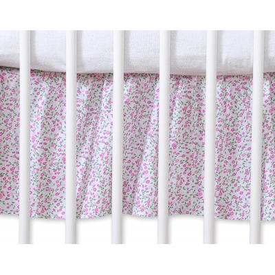 Fest gefaltete Rüsche für Babybett 140x70cm - Hängende Herzen rosa Blümchen