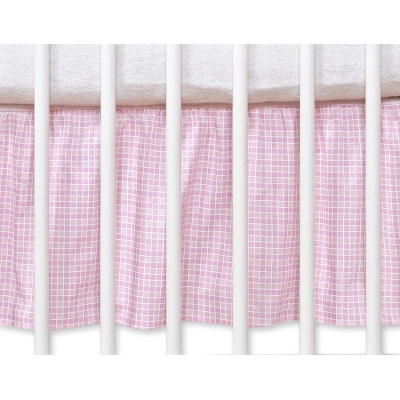 Fest gefaltete Rüsche für Babybett 140x70cm - Hängende Herzen rosa kariert