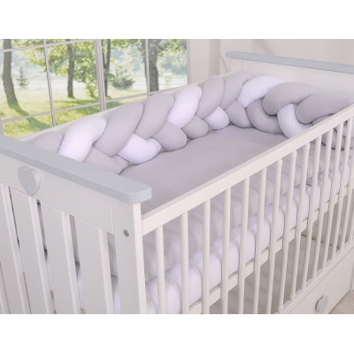 Geflochtene Bettschlange für Babybett - weiß - grau 180 cm