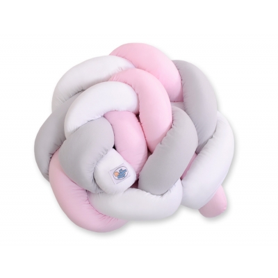 Geflochtene Bettschlange für Babybett - weiß-grau-pink My Sweet Baby