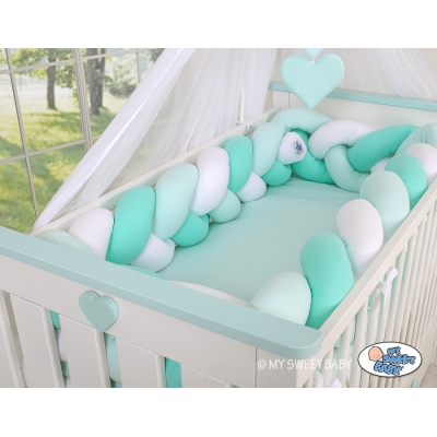 Geflochtene Bettschlange für Babybett XXL Extra lang - weiß - minze