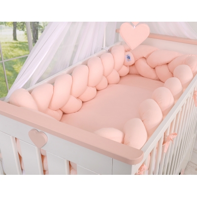 Geflochtene Stoßfänger für Babybett XXL - puderrosa