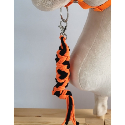 Geflochtene Führstrick für Hobbypferd neon orange/ schwarz