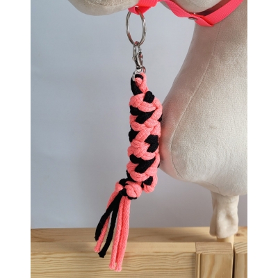 Geflochtene Führstrick für Steckenpferd neon pink/ schwarz