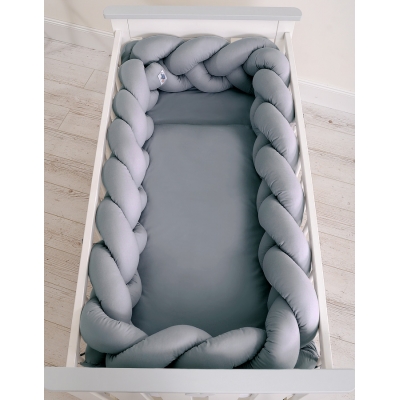 Geflochtene Kopfschutz Bettschlange für Babybett XXL - anthrazit grau