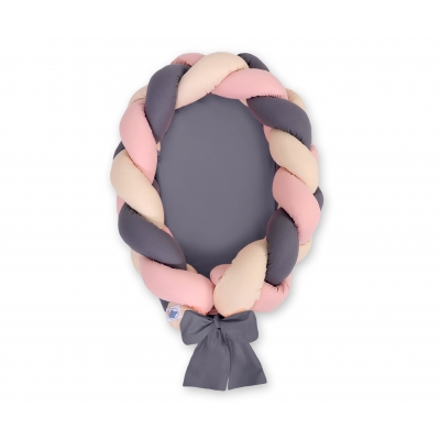 Geflochtenes Babynestchen 2 in 1 Bettumrandung - beige-altrosa-anthrazit
