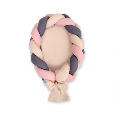 Geflochtenes Babynestchen 2 in 1 Bettumrandung - beige-altrosa-anthrazit