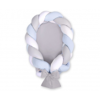 Geflochtenes Babynestchen 2 in 1 Bettumrandung - weiß-grau-blau