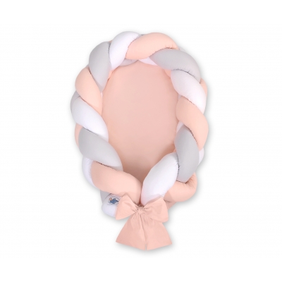 Geflochtenes Babynestchen 2 in 1 Bettumrandung - weiß-grau-puderrosa