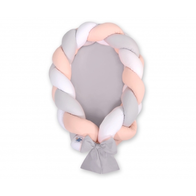 Geflochtenes Babynestchen 2 in 1 Bettumrandung - weiß-grau-puderrosa