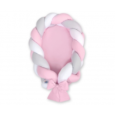 Babynest Geflochten 2 in 1 Bettumrandung - weiß-grau-rosa