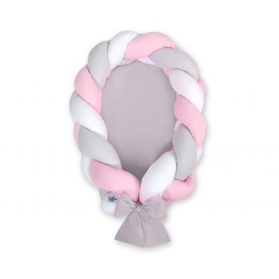 Geflochtenes Babynestchen 2 in 1 Bettumrandung - weiß-grau-rosa