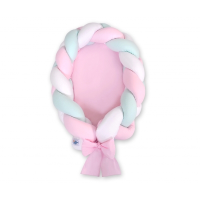 Geflochtenes Babynest 2 in 1 Bettumrandung - weiß-rosa-minze