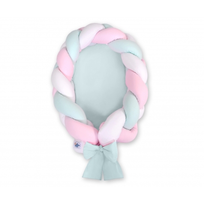 Babynest Geflochten Zopf 2 in 1 Bettumrandung - weiß-rosa-minze