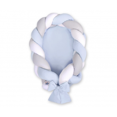 Geflochtenes Babynestchen  2 in 1 - weiß-grau-blau
