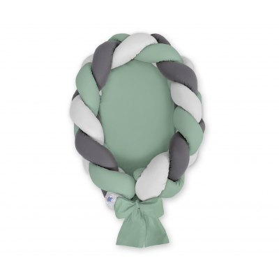 Geflochtene Babynest 2 in 1 - weißgrün- grau - anthrazit