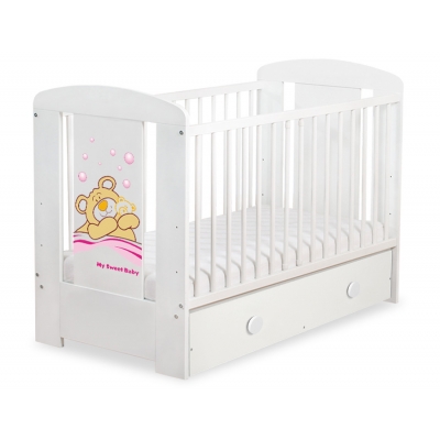 Gitterbett mit Schublade MAXI 120x60cm Teddy Bär Barnaba Rosa