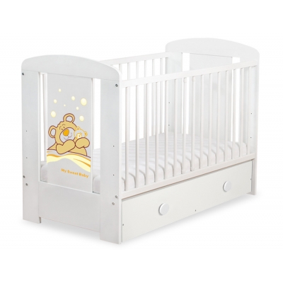 Gitterbett 120x60cm Teddy Bär Barnaba Creme Schublade MAXI