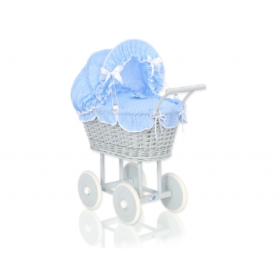 Grau Puppenwagen Bettwäsche Blau mit Weiß Punktmuster nr 61699-588