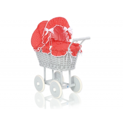 Grau VintagePuppenwagen Bettwäsche Rot mit Punktmuster nr 61699-763