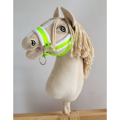 Halfter für Hobby Horse neon grün mit weißem Pelz