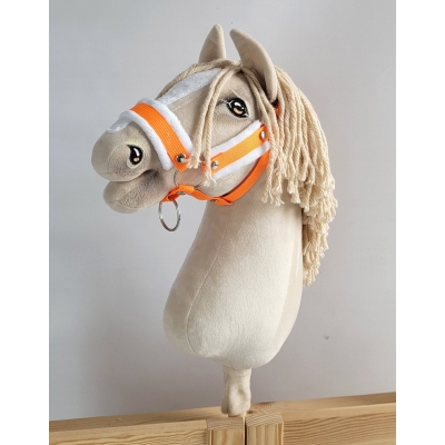 Halfter für Hobby Horse neon orange mit weißem Pelz
