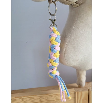 Anbindestrick für Steckenpferd aus doppelt geflochtener Kordel - blue/light pink/yellow